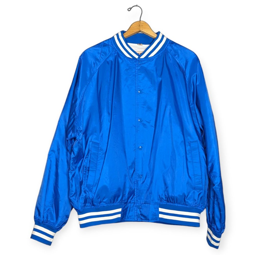 Vintage WestArk Blue & White Baseball Jacket with Flannel Lining Size XXL